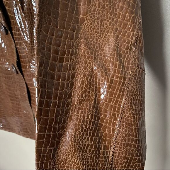 BRADLEY BAYOU brown leather coat shiny crocodile embossed Y2K Glam vintage sz L - Picture 10 of 14